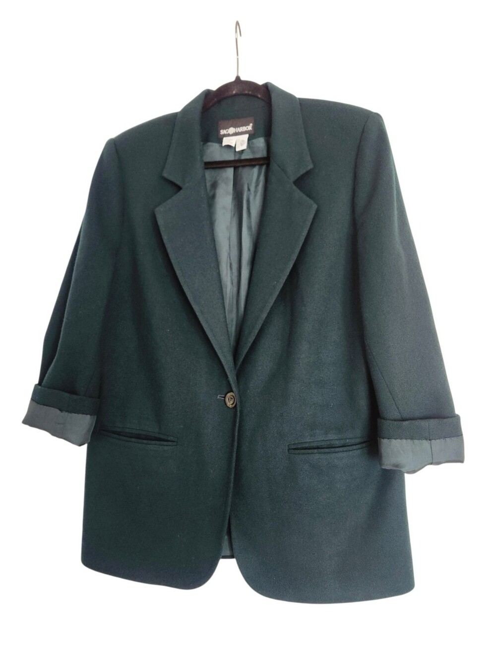 Vintage Sag Harbor Women's Forest Green Single-Button Wool Blazer Size 12